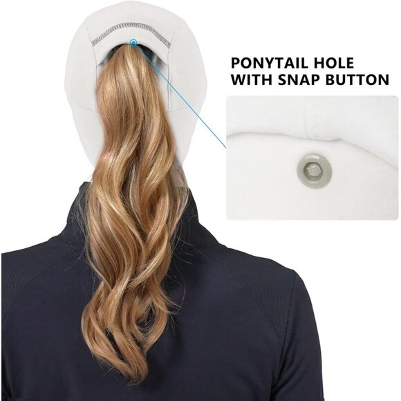 ? Women\'s White Winter Reflective Fleece Ponytail Hat with Ear Warmers main image 6